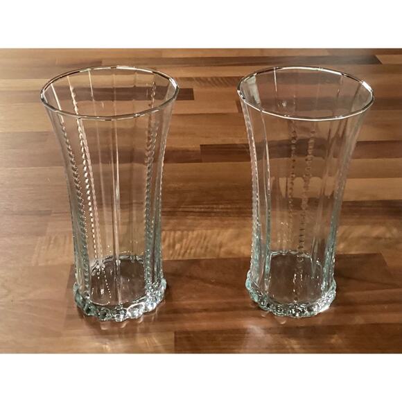 Set of 2 Pier 1 Kara Pattern 6 1/2" Highball Glasses Multi Sided Beaded Foot - Picture 1 of 12
